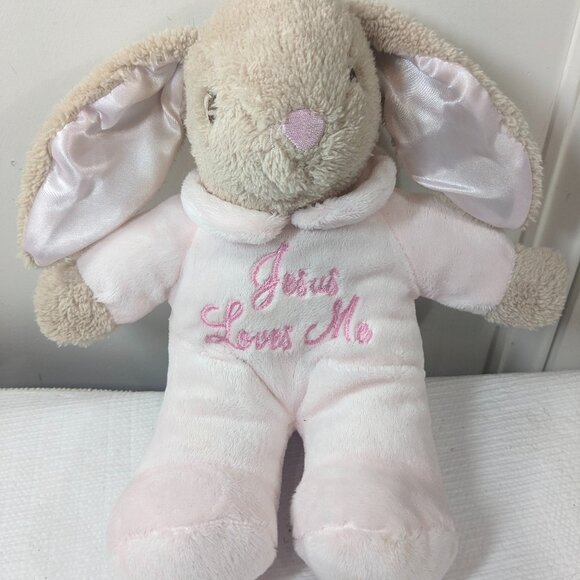 Dan Dee Jesus Loves Me talking Pink Bunny Rabbit Plush Stuffed Animal Easter - Picture 1 of 8